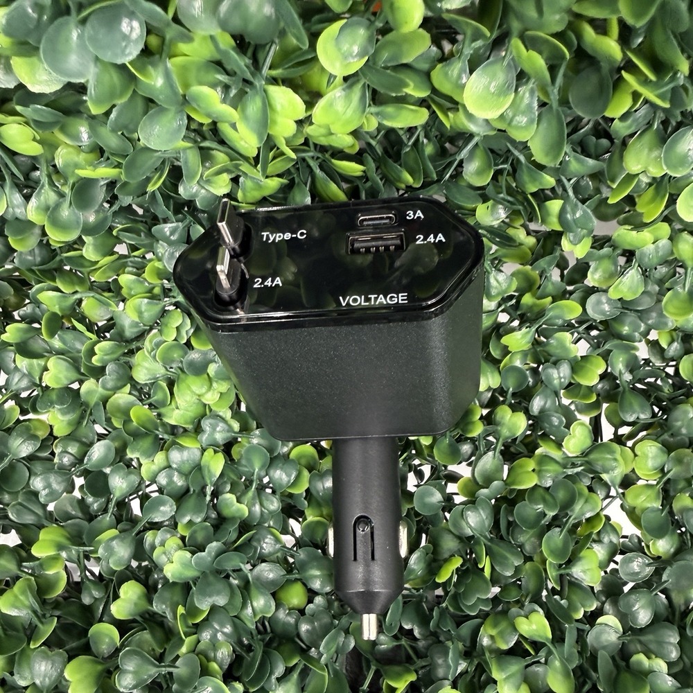 4 in 1 Retractable‎ Car Charger USB-C USB-A Phone Tablet 12V Accessory Charger